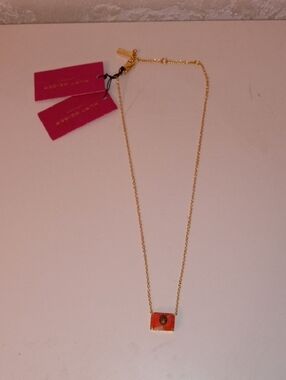 Kurt Geiger Gold-Tone Chain with Orange Enamel Square Pendant